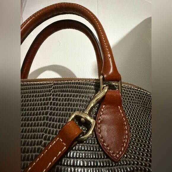 Dooney & Bourke Lizard Embossed Satchel Gray Brown Bag w/ Strap 12”x9” Like New - Picture 12 of 17